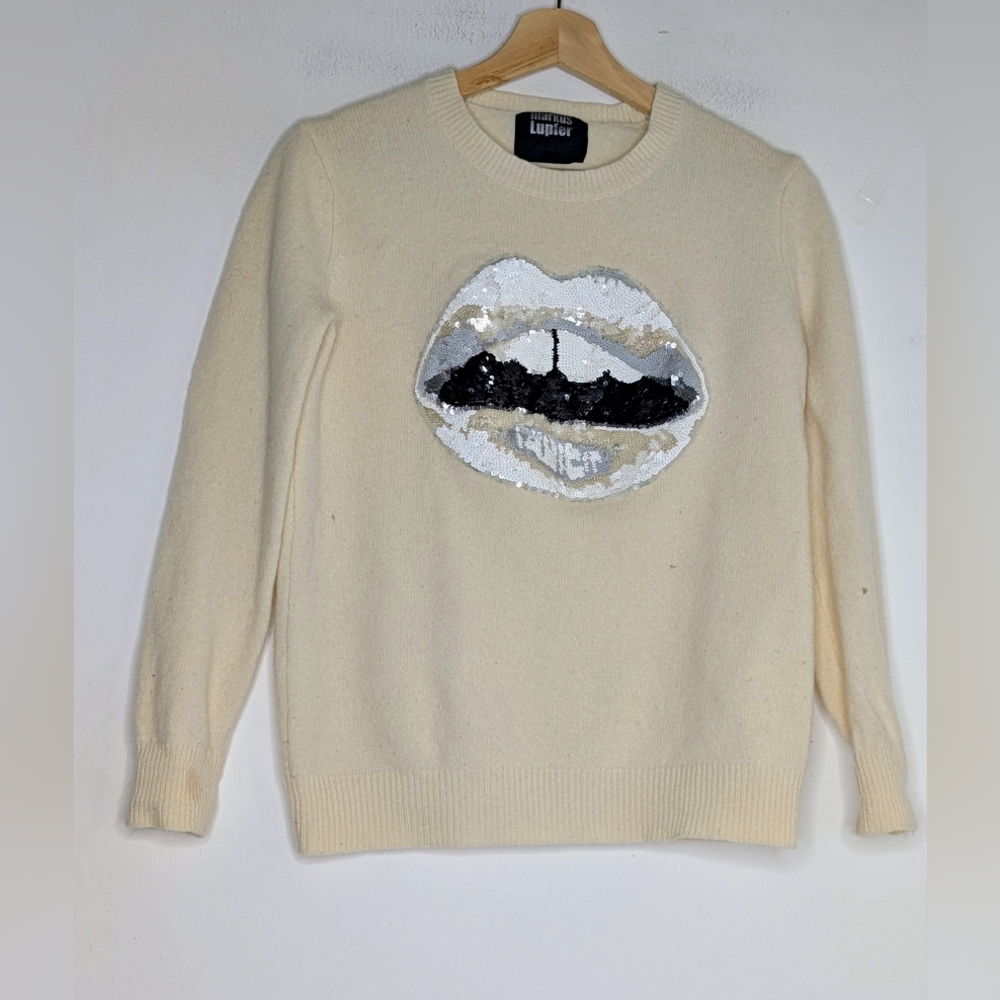 Markus Lupfer ivory wool "Lips" sequined Sweater small